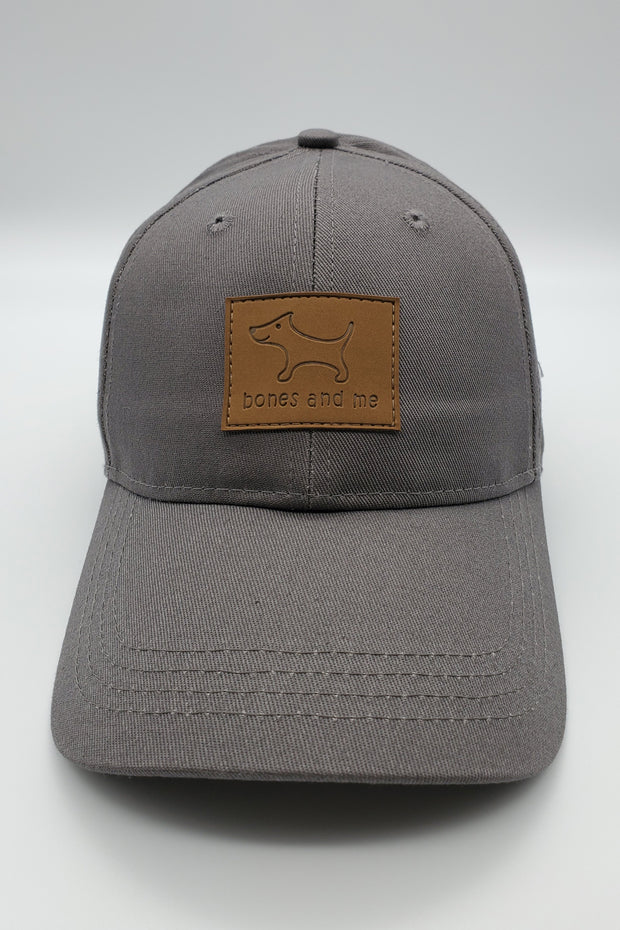 The Great Dane - Gray Baseball Cap with Brown Leather Patch