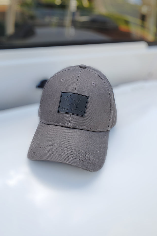 The Great Dane - Gray Baseball Cap with Black Leather Patch