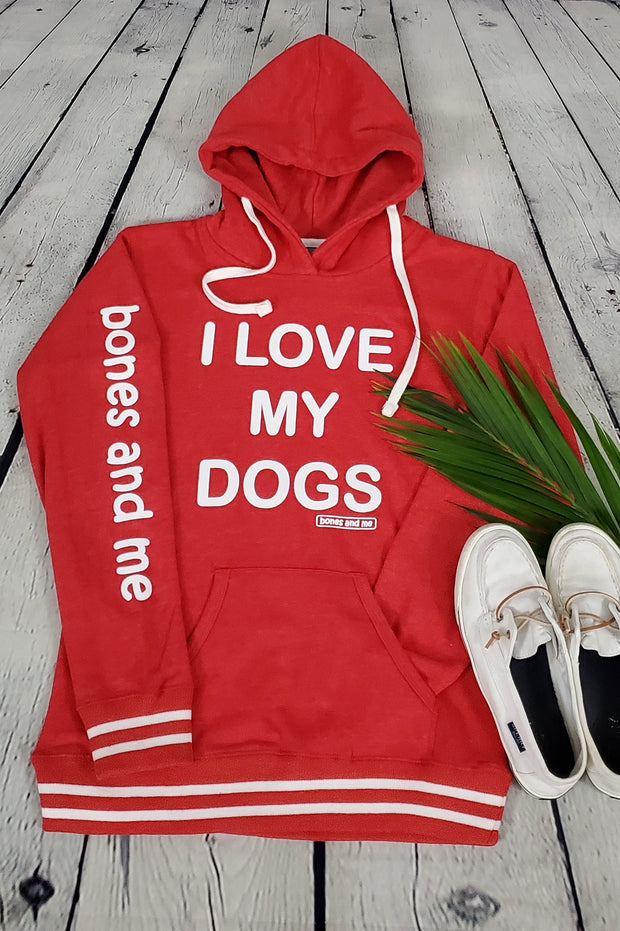 I LOVE MY DOG(S) LADIES LOUNGE HOODIE (retro red)