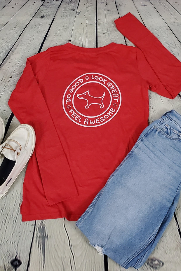 Do Good Lace-Up Long Sleeve Tee (red)
