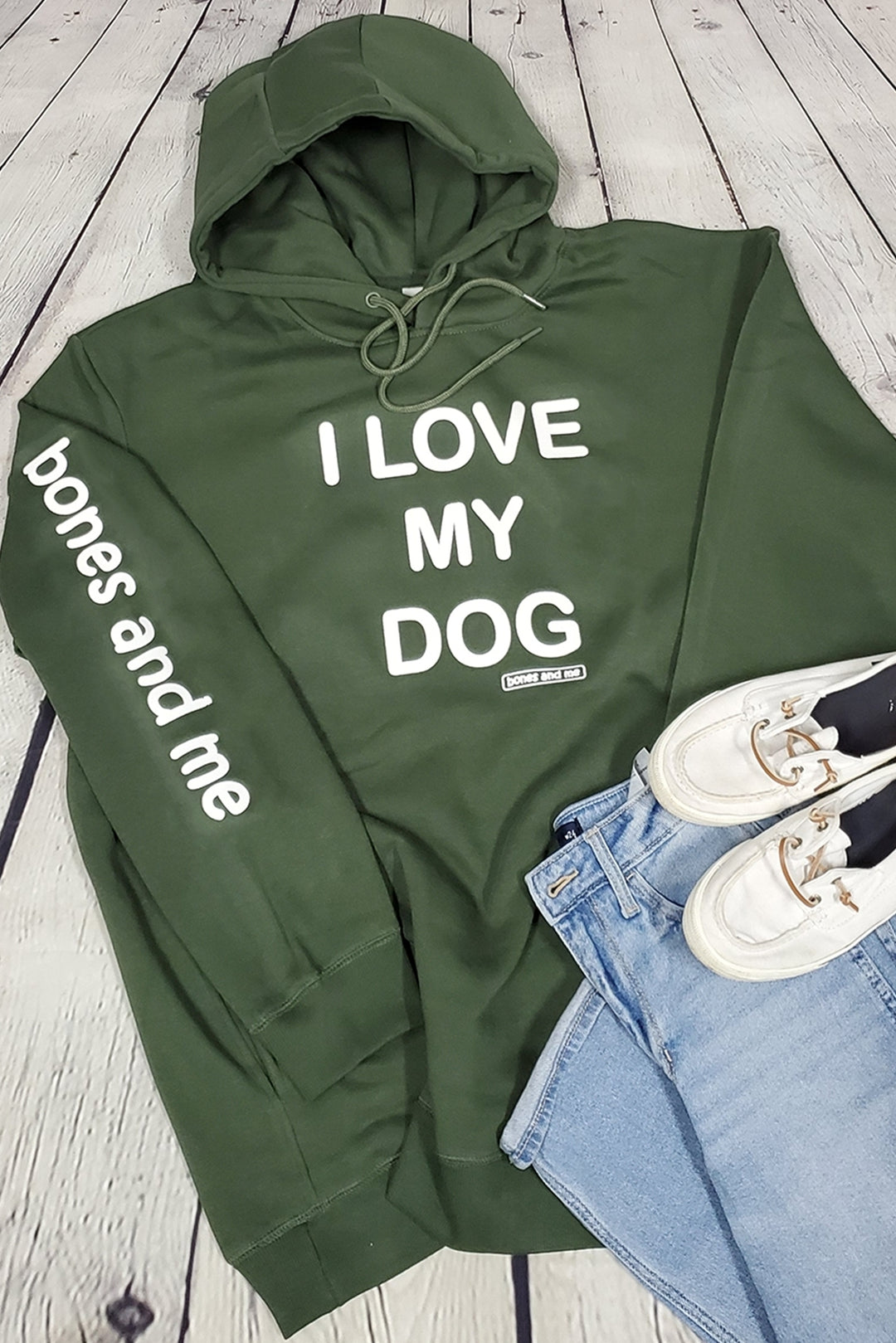 I LOVE MY DOG S AWESOME HOODIE army green Bones and Me LLC